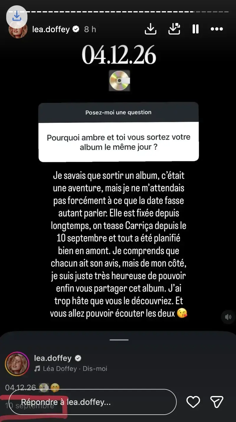 Sortie de l'album 'Carriça' le même jour que 'Victoria' : Léa Doffey veut apaiser les tensions avec Ambre